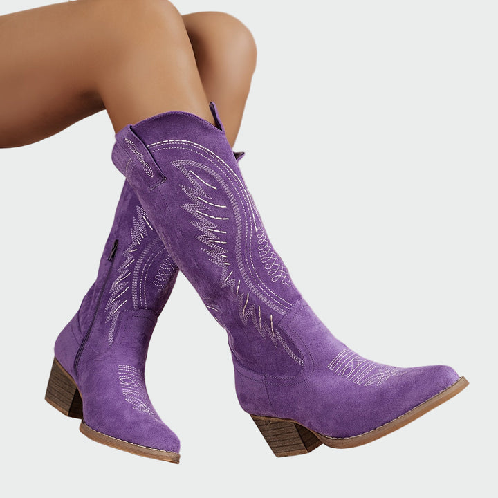 Wysokie buty w stylu western z haftem