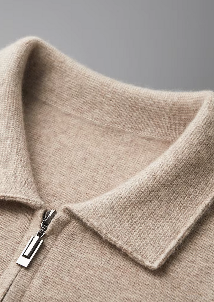 KARDIGAN ZIP POLO Z EXTRA-FINĄ WEŁNĄ MERINO