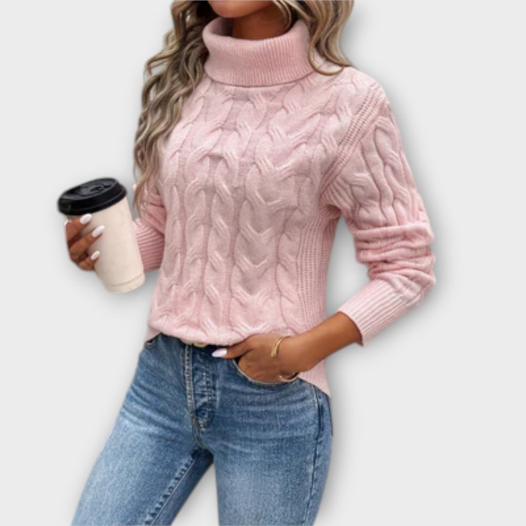Amelia – Elegancki Sweter z Wysokim Kołnierzem z Siatki