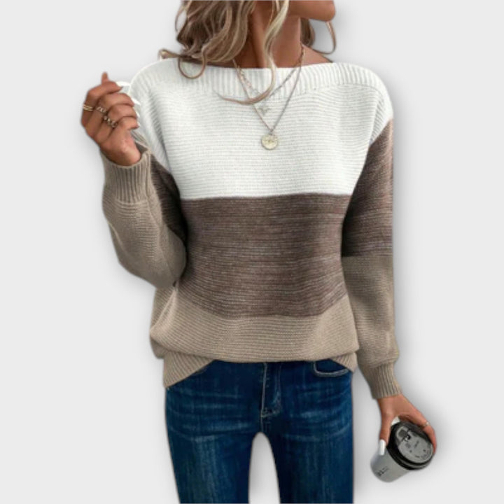 Class | Elegancki Sweter z Trójkolorowym Patchworkiem