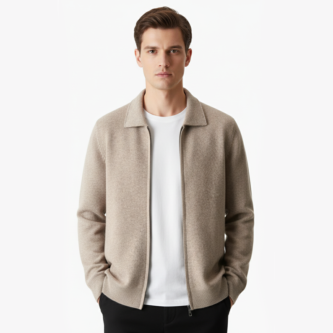 KARDIGAN ZIP POLO Z EXTRA-FINĄ WEŁNĄ MERINO