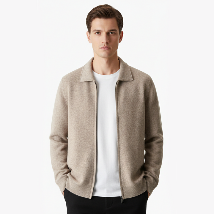 KARDIGAN ZIP POLO Z EXTRA-FINĄ WEŁNĄ MERINO