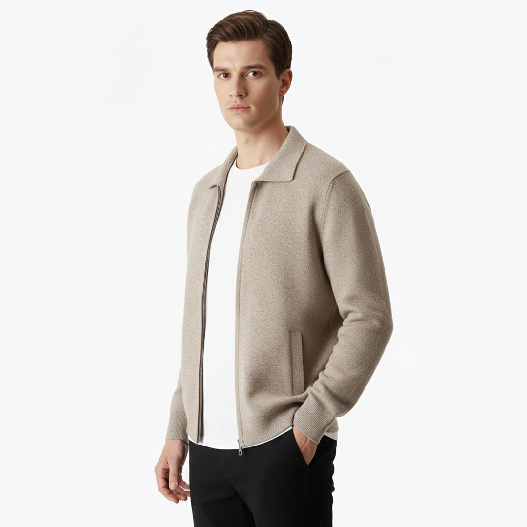 KARDIGAN ZIP POLO Z EXTRA-FINĄ WEŁNĄ MERINO