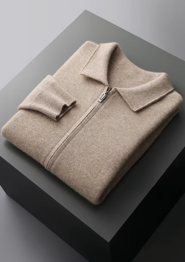 KARDIGAN ZIP POLO Z EXTRA-FINĄ WEŁNĄ MERINO
