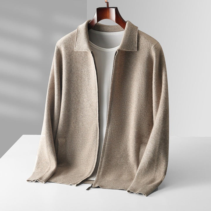 KARDIGAN ZIP POLO Z EXTRA-FINĄ WEŁNĄ MERINO