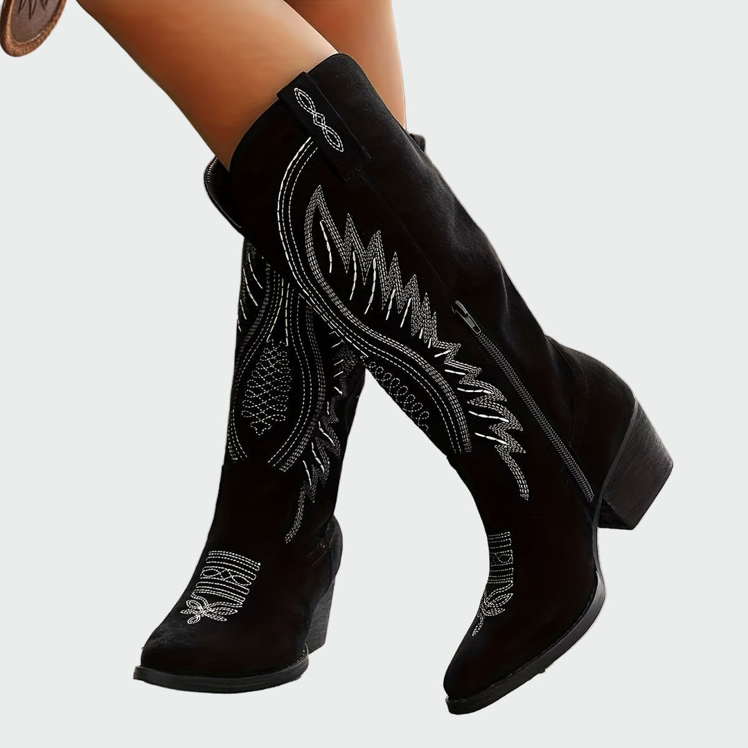 Wysokie buty w stylu western z haftem