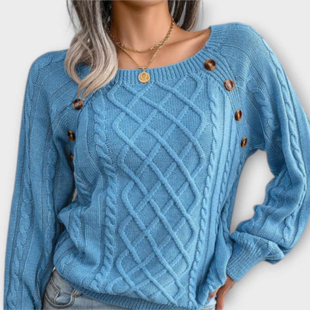 Malia | Sweter Pleciony z Guzikami