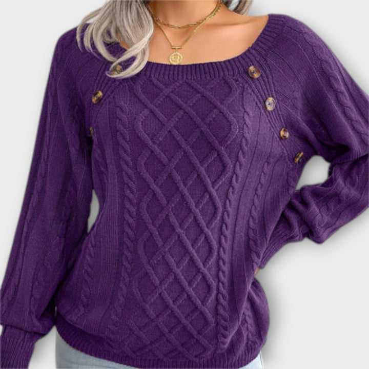Malia | Sweter Pleciony z Guzikami