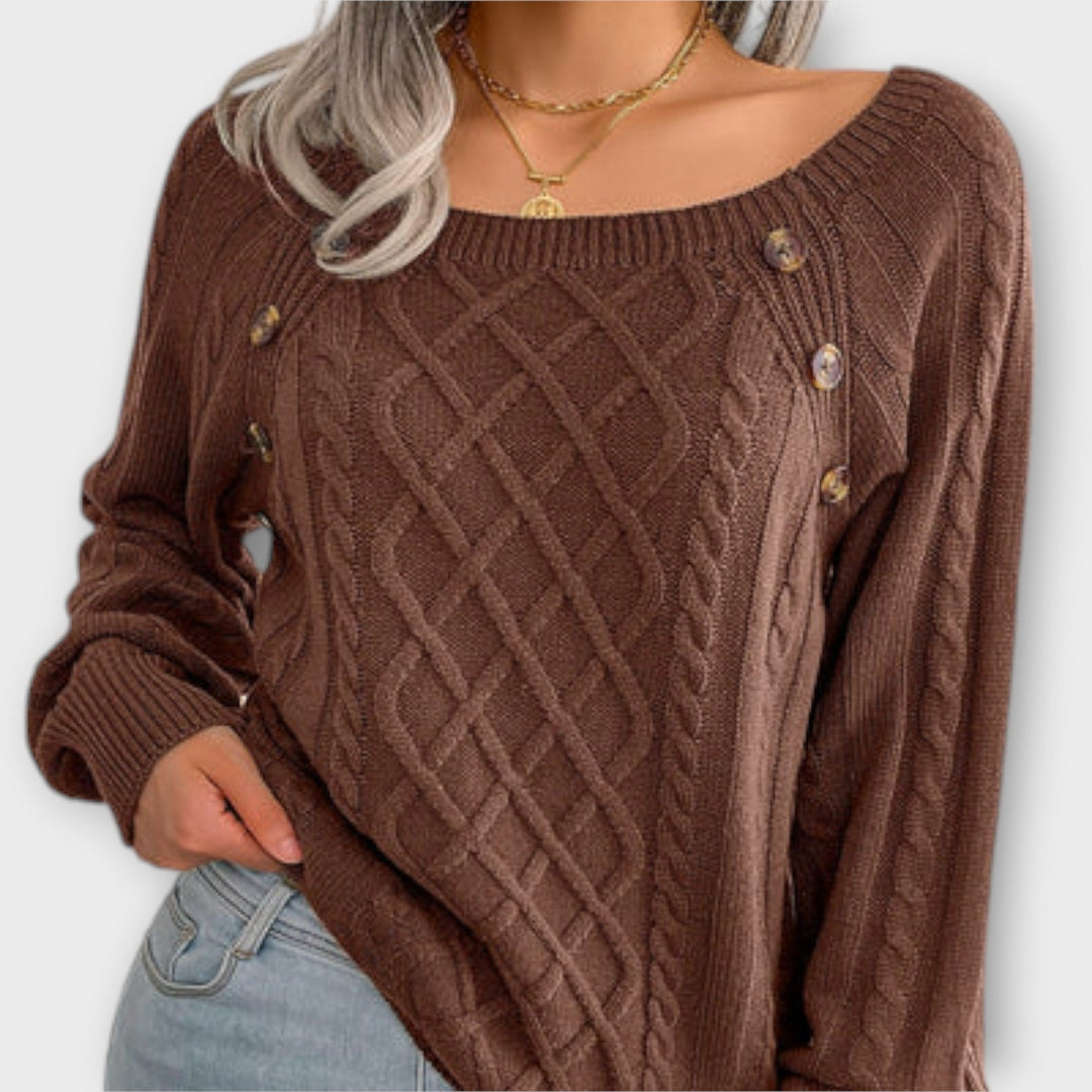 Malia | Sweter Pleciony z Guzikami