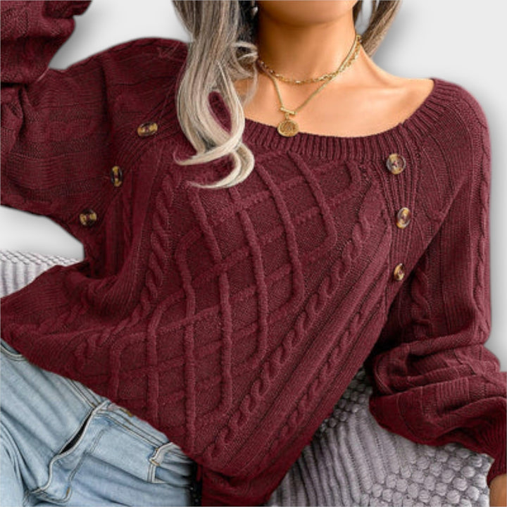 Malia | Sweter Pleciony z Guzikami