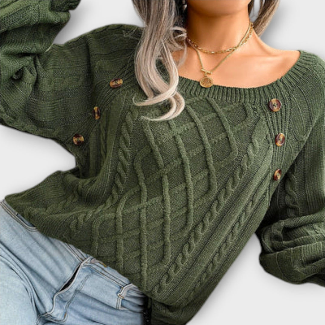 Malia | Sweter Pleciony z Guzikami