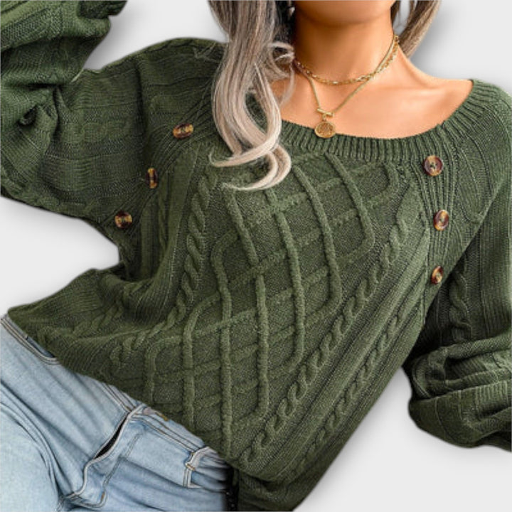 Malia | Sweter Pleciony z Guzikami