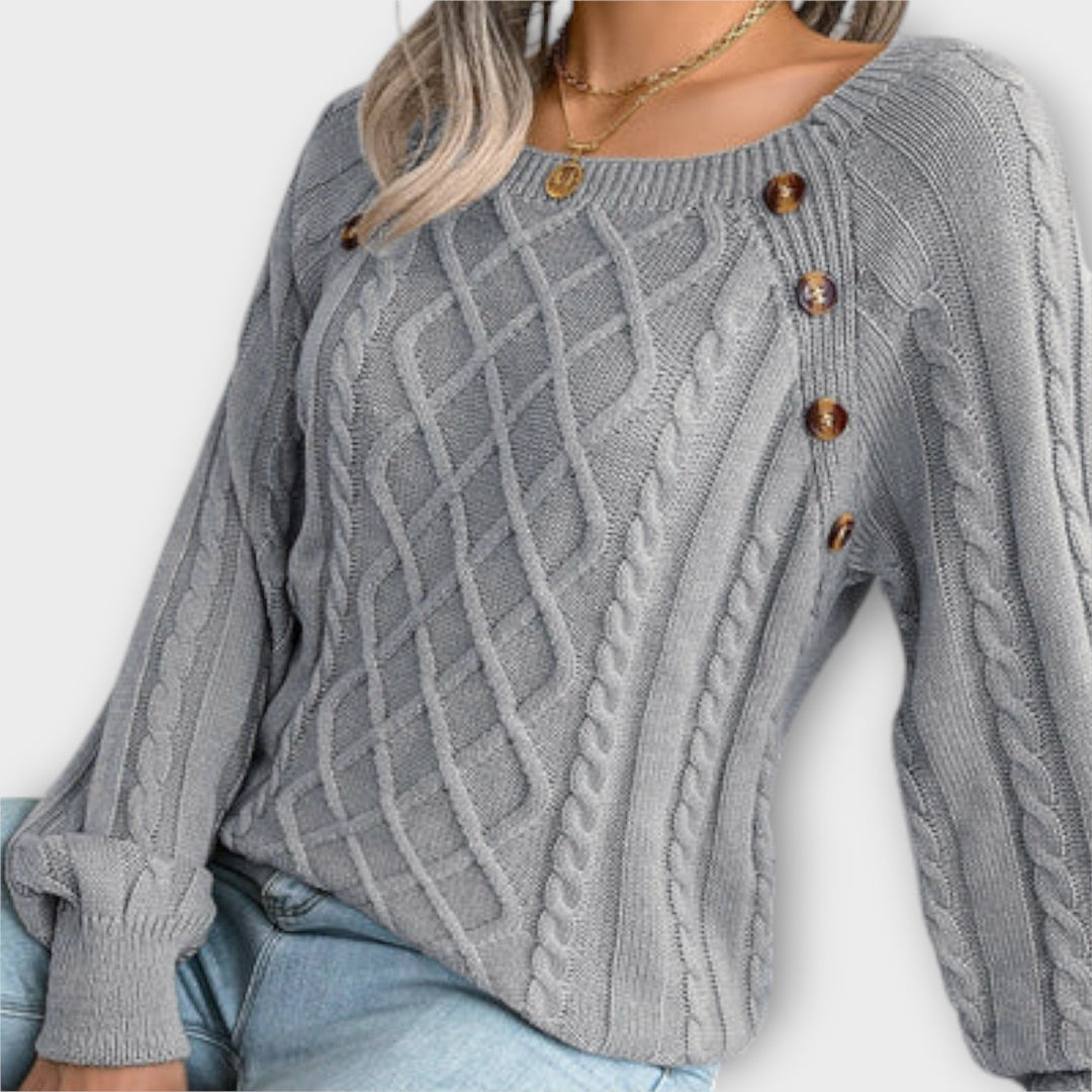Malia | Sweter Pleciony z Guzikami