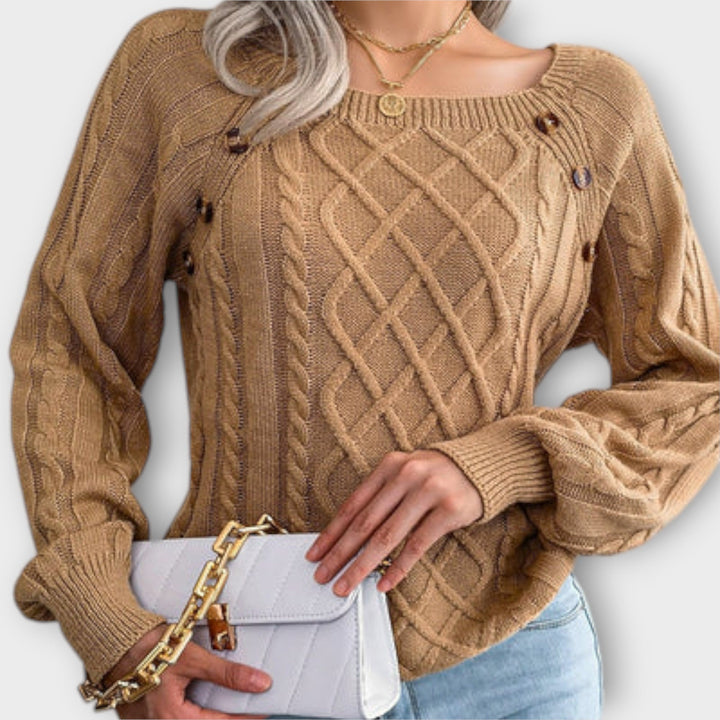 Malia | Sweter Pleciony z Guzikami