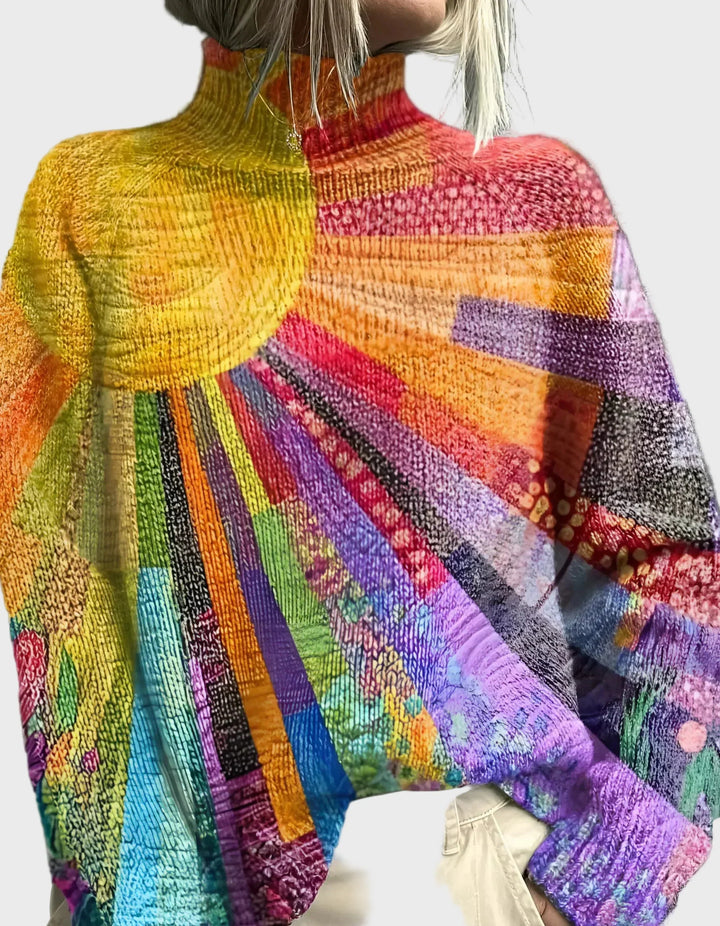 Sweter z wysokim kołnierzem i żywym designem