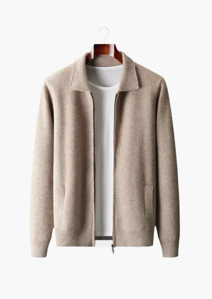KARDIGAN ZIP POLO Z EXTRA-FINĄ WEŁNĄ MERINO