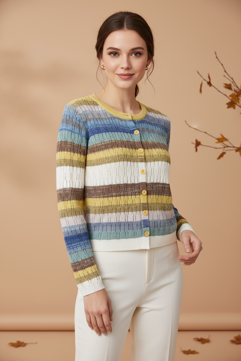 Sweter pleciony w paski inspirowany stylem retro