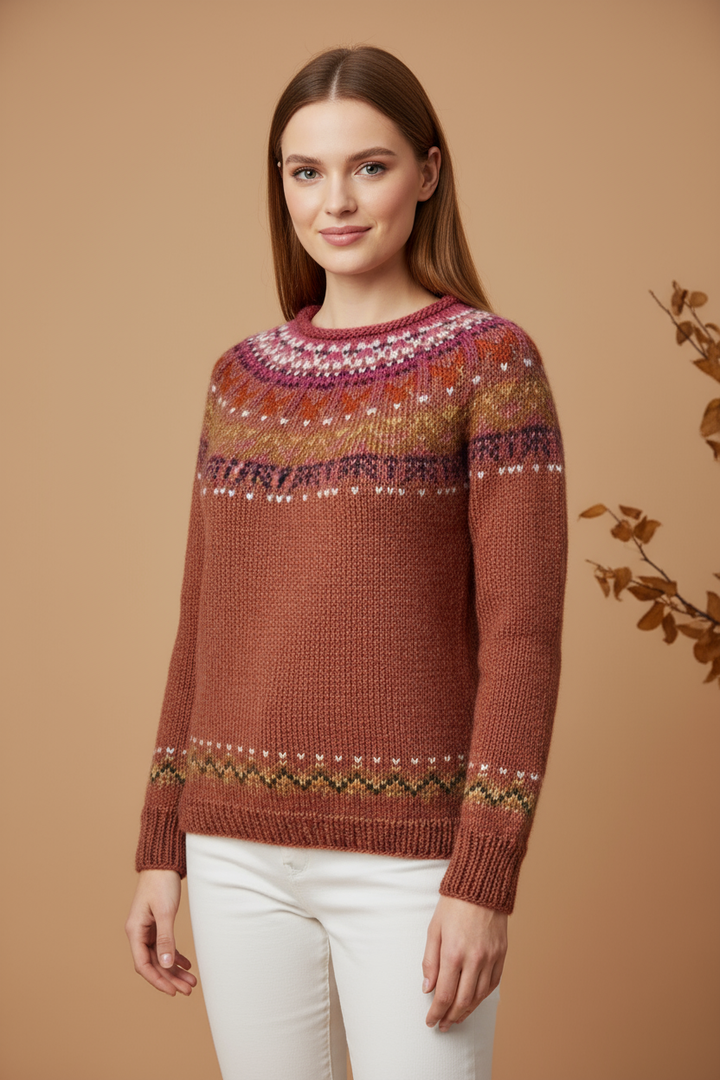 Retro Sweter Pleciony z Wysokim Kołnierzem