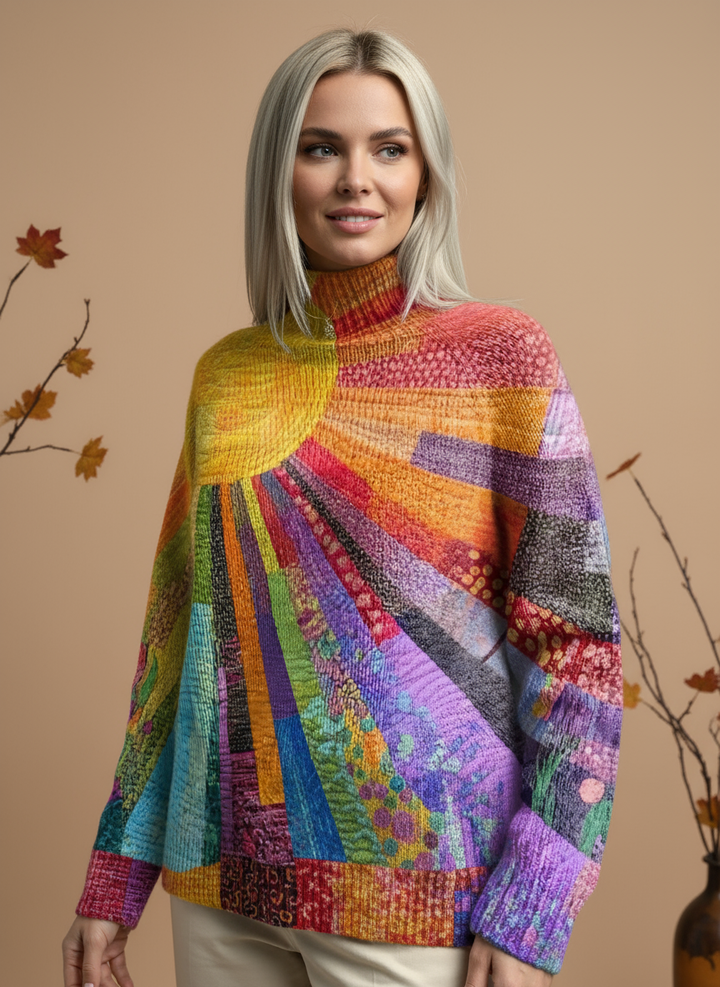 Sweter z wysokim kołnierzem i żywym designem