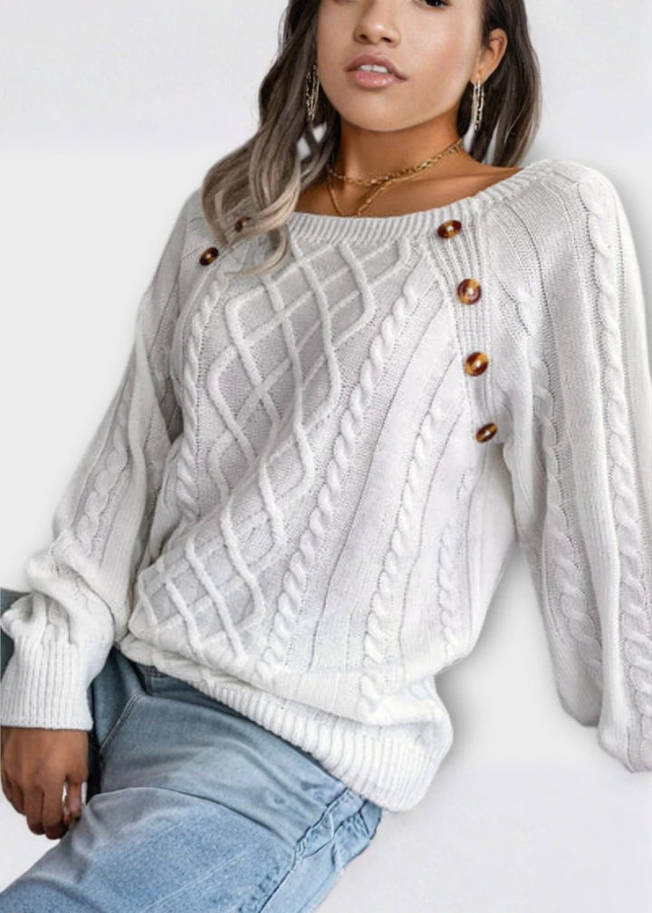 Malia | Sweter Pleciony z Guzikami